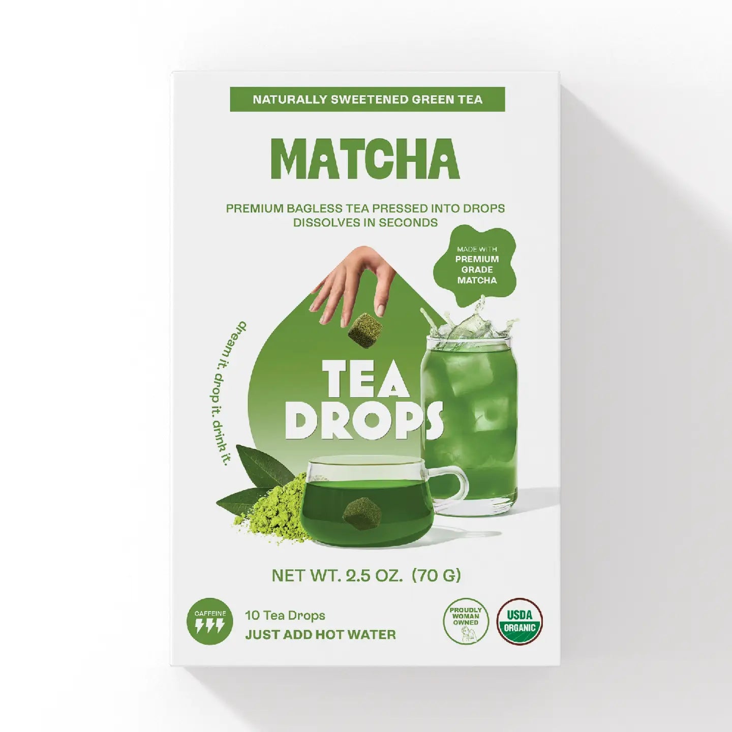 Matcha Green Tea Box, 10 Organic Bagless Tea Drops