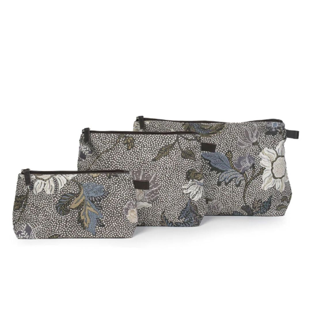 Cosmetic Bag Flower Linen Khaki