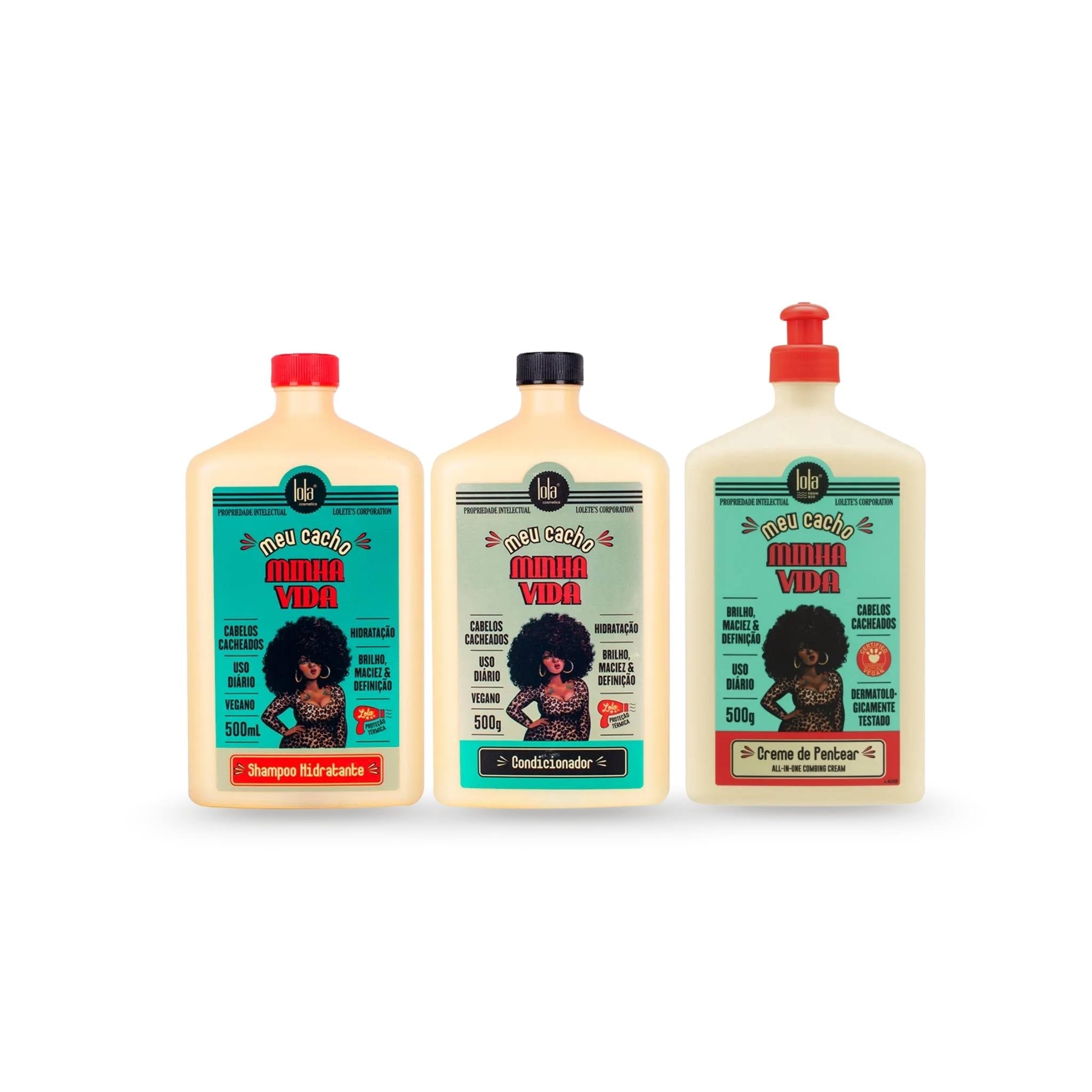 Kit Meu Cacho Minha Vida Cuidados Diários - Shampoo Hidratante 500ml + Condicionador 500g + Creme de Pentear Memorizador