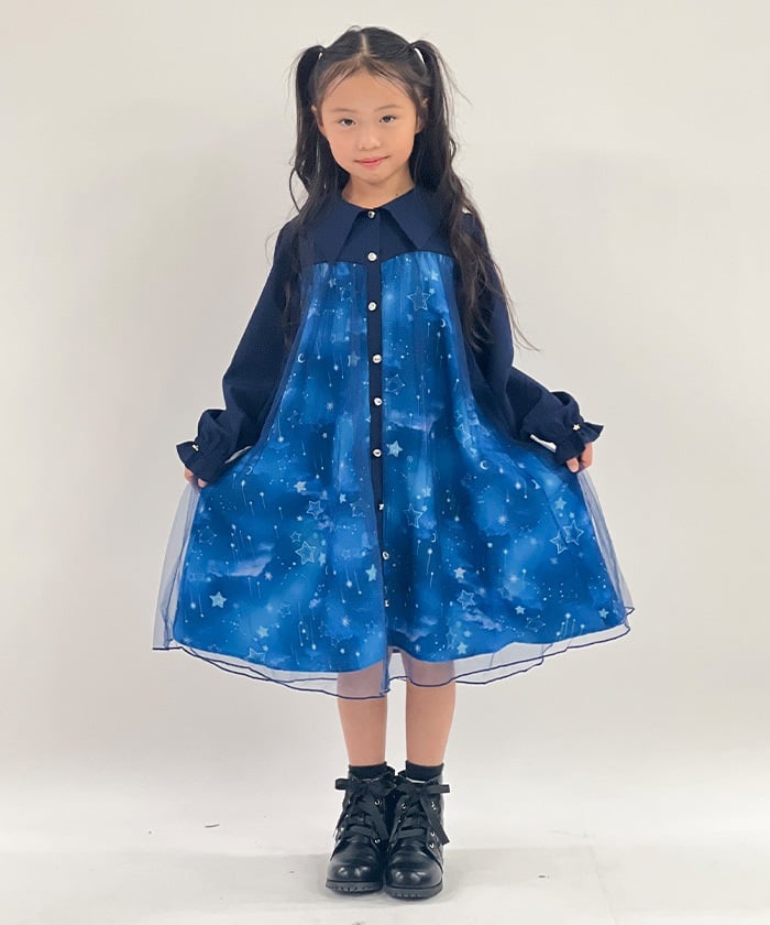 Starry Tulle Long Sleeve Dress