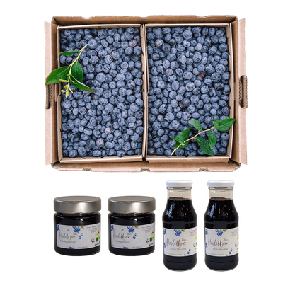 Bioland Bio-Heidelbeer-Paket | 2KG Heidenbeeren & 2 Fruchtaufstrich & 2 Dessertsoße
