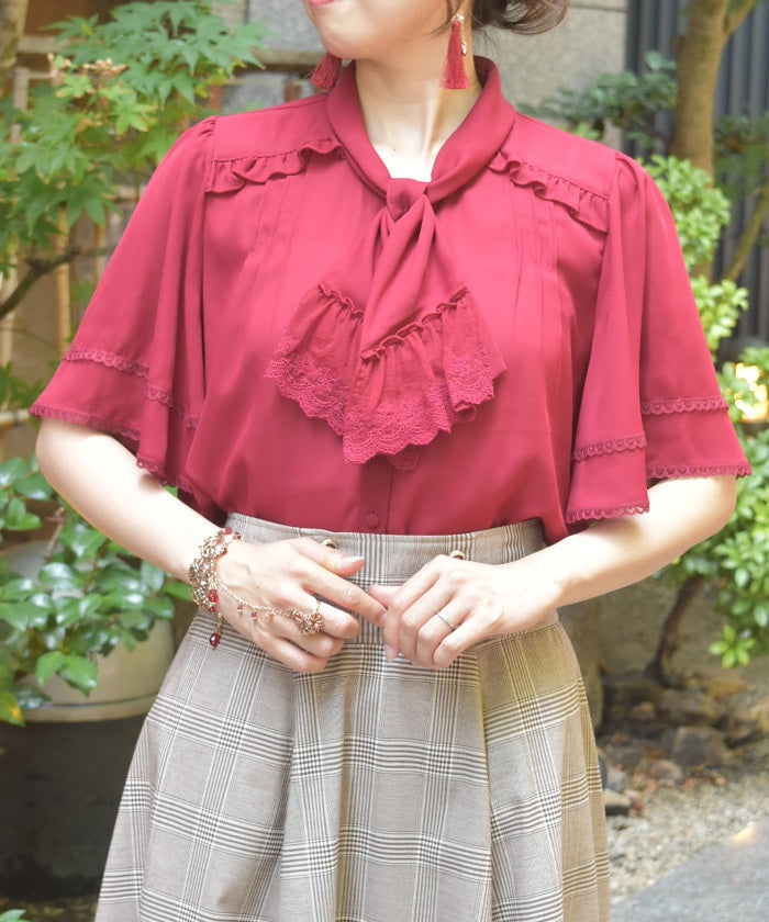 Lace Design Ribbon Blouse